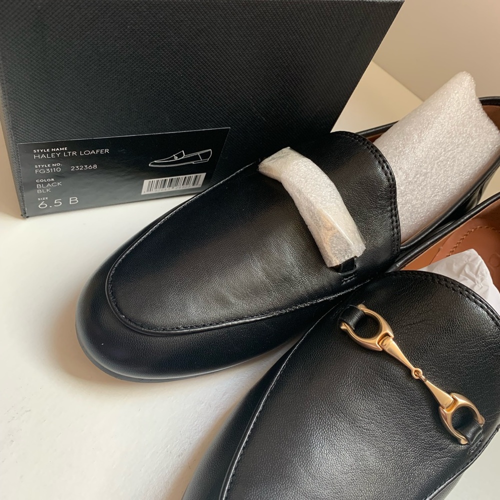Coach Black Leather Slip-On Loafers with Gold Accent - Picture 6 of 7